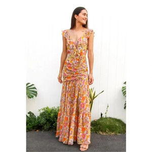 NWT Veronica Beard Silk Chiffon Alannah Dress in Orange Self Size XS